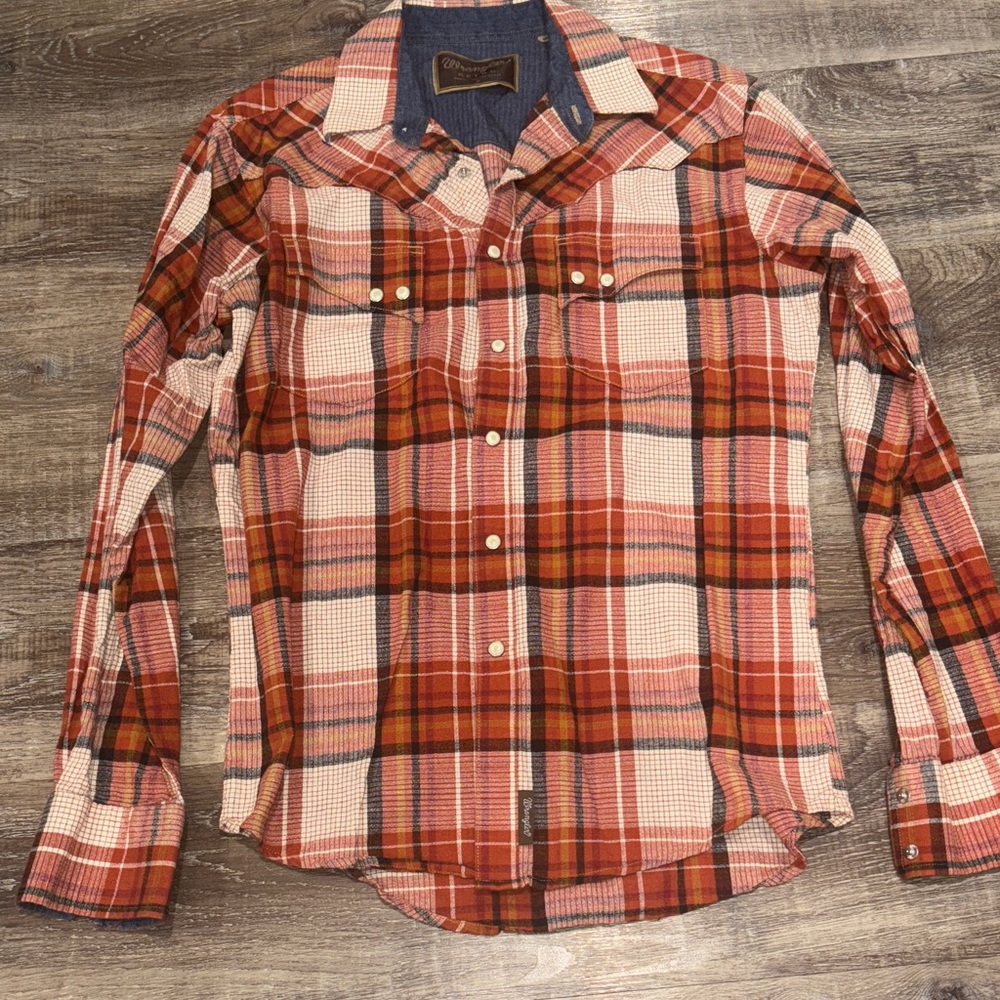 Wrangler western retro small Plaid snap button Casual long sleeve shirt